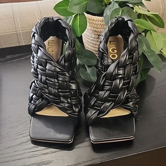 EGO Square Toe Puffy Braided Criss Cross Heels UK 6 US 8 Quilted Vegan Slingback - Picture 5 of 15